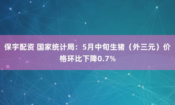 保宇配资 国家统计局：5月中旬生猪（外三元）价格环比下降0.7%